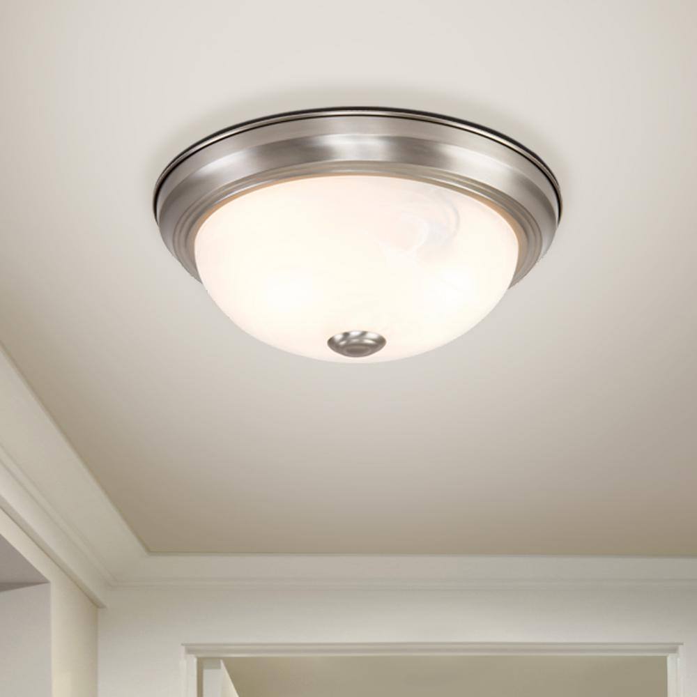 Satin Nickel 13" Flush Mount with Marble Glass Shade