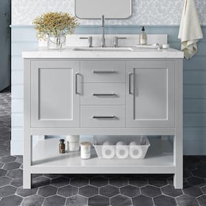 Bayhill 42 in. Single Sink Freestanding Bathroom Vanity in Gray with Carrara White Quartz Top