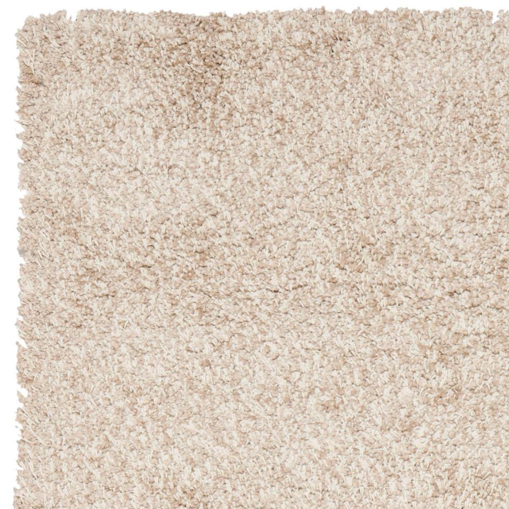 Beige Round Hand-Knotted Shag Synthetic Area Rug