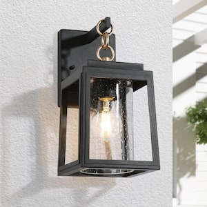 Black and Gold Outdoor Hardwired Wall Lantern Sconce