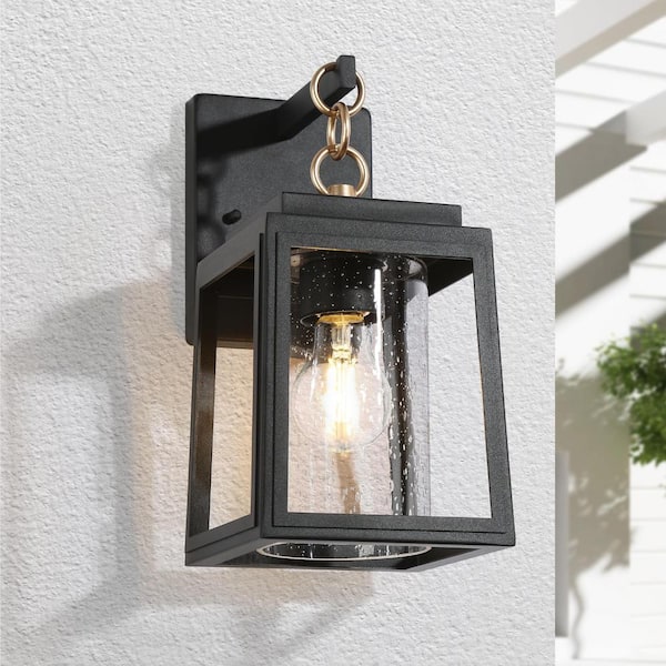 Uolfin Black And Gold Outdoor Hardwired Wall Lantern Sconce 62858izbavr4946 The Home Depot