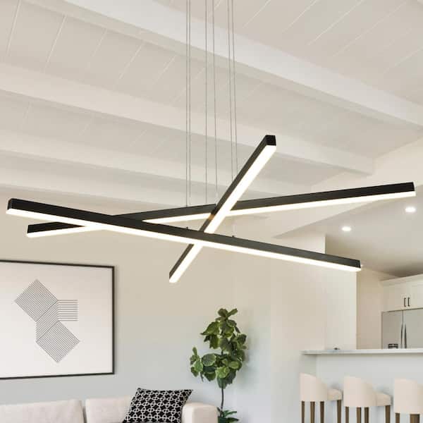 Sirius 97.84-Watt ETL Certified Integrated LED Height Adjustable Black Pendant With 3 LED Planks 39.25 in. Long