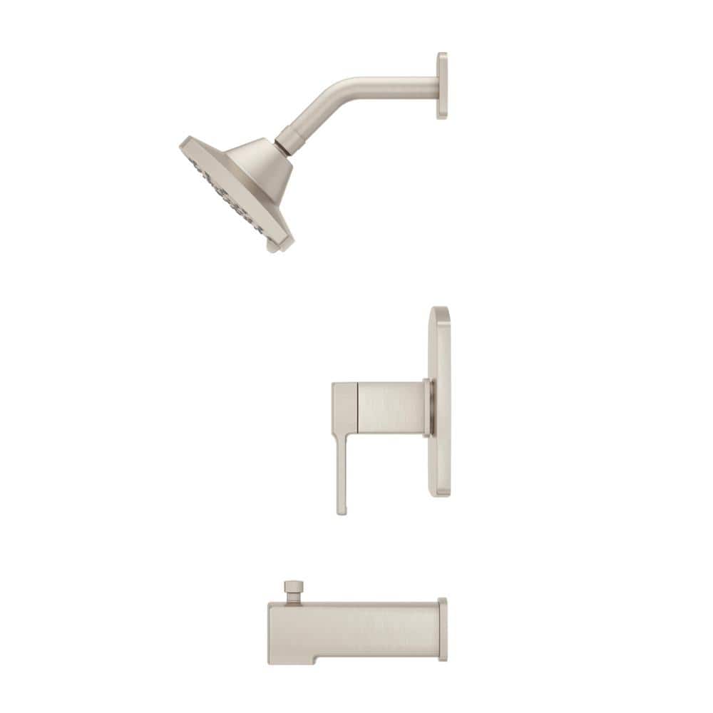 Deckard Brushed Nickel Square Wall Mounted Tub and Shower Faucet