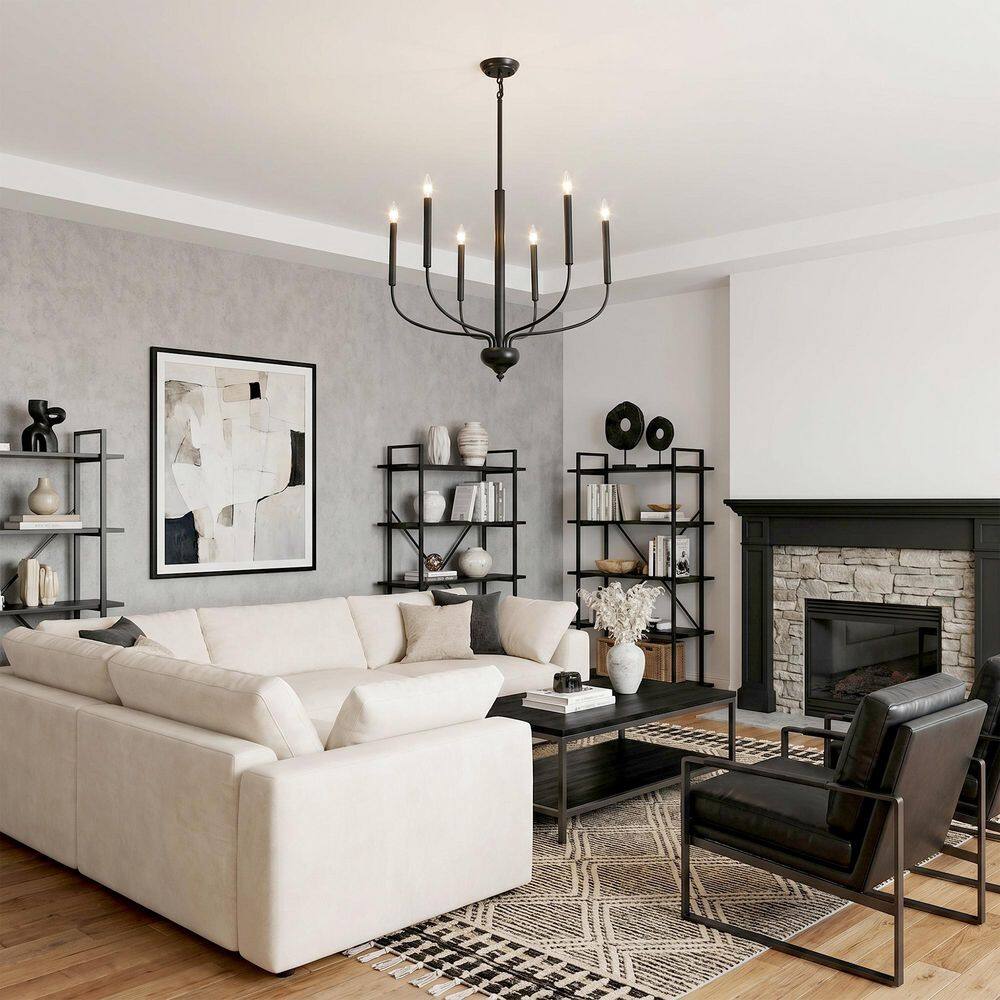 6 Light Black Farmhouse Chandelier Industrial Candle-Style Pendant Light for Dining Room Foyer with No Bulbs Included price history on PriceWatchPro