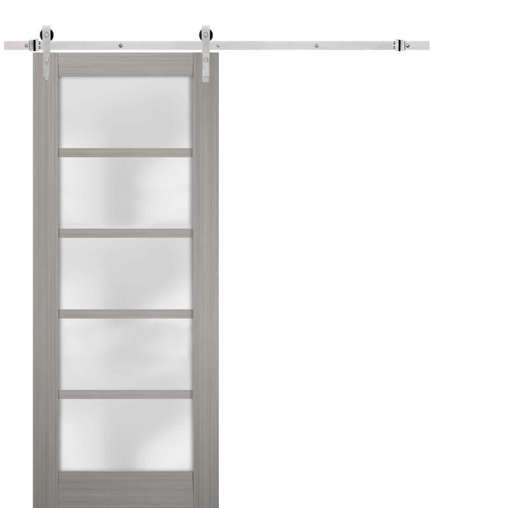 Assembly Required 42 in. x 80 in. 1-Panel Frosted Glass Gray Ash Wood Sliding Barn Door with Hardware Kit price history on PriceWatchPro