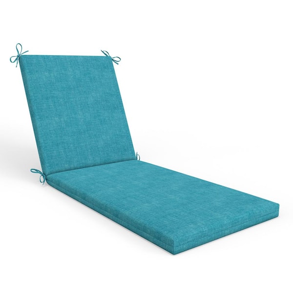 Pillow Perfect Solid Twill 23 in W x 3 in H Outdoor 1-Piece Solid Back Chaise Lounge Cushion 1-Count in Blue Splash Aqua