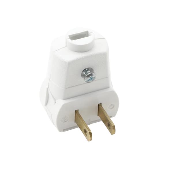 15 Amp White Non Polarized Plastic Angle Plug In 125V Brass Blades Ungrounded 