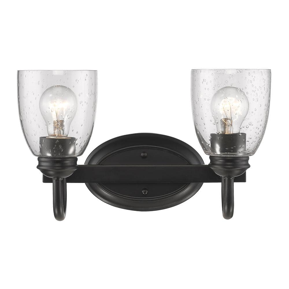 Matte Black and Pewter 2-Light Vanity Fixture with Seeded Glass