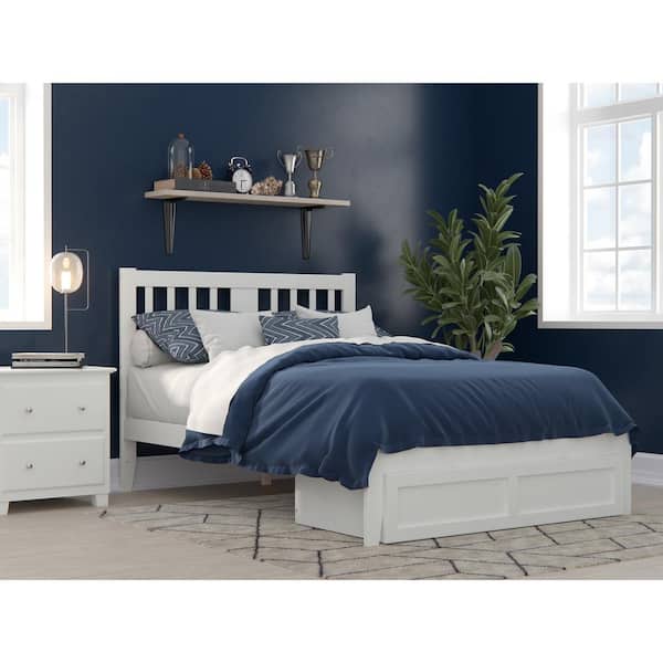 AFI Tahoe White Full Solid Wood Storage Platform Bed with Foot Drawer and USB Turbo Charger
