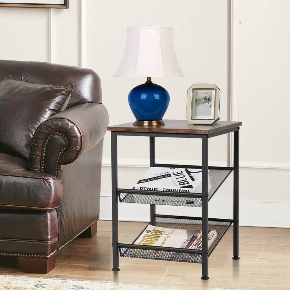 Rustic Brown 3-Tier Wood and Metal End Table