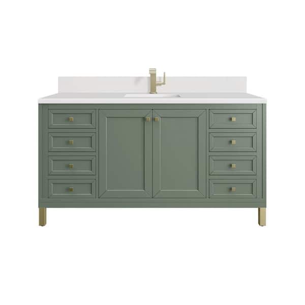 James Martin Vanities Chicago 60.0 in. W x 23.5 in. D x 34.0 in. H Bathroom Vanity in Smokey Celadon with White Zeus Silestone Quartz Top