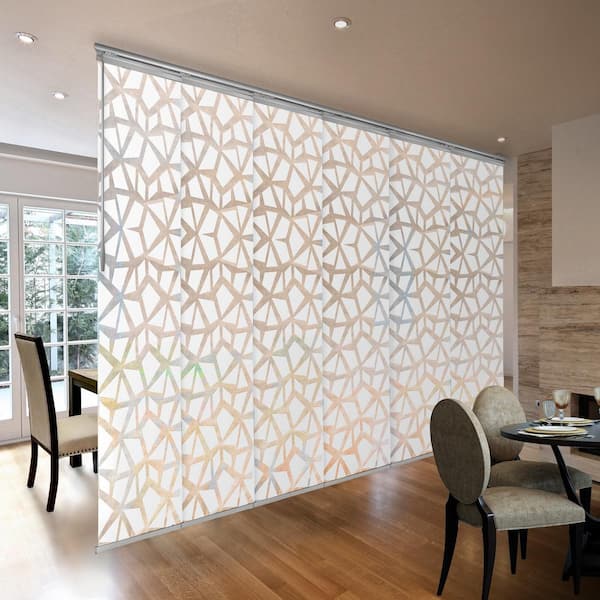 EMOH Snowdrops 98 in. - 130 in. W x 94 in. L Adjustable 6- Panel White Single Rail Panel Track with 23.5 in. Slates