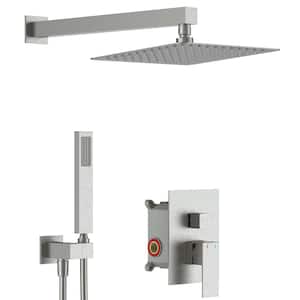 2-Spray Patterns with 2.0 GPM 12 in. Wall Mount Dual Shower Head Hand Shower Faucet in Brushed Nickel (Valve Included)