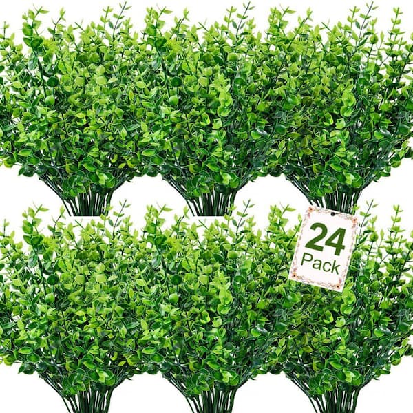 Green Family Outdoor Artificial Plant UV Resistant Faux Plastic Boxwood Realistic Look 24-Pack