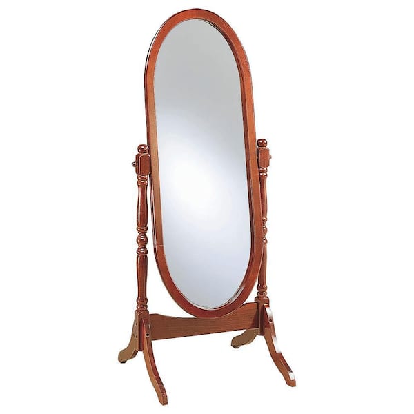 Brown 23 in. W x 59 in. H Oval Standing Cheval Mirror with Frame Turned Posts
