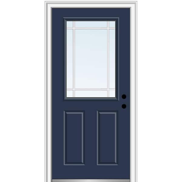MMI Door 36 in. x 80 in. Prairie Internal Muntins Left-Hand Inswing 1/2-Lite Clear 2-Panel Painted Steel Prehung Front Door