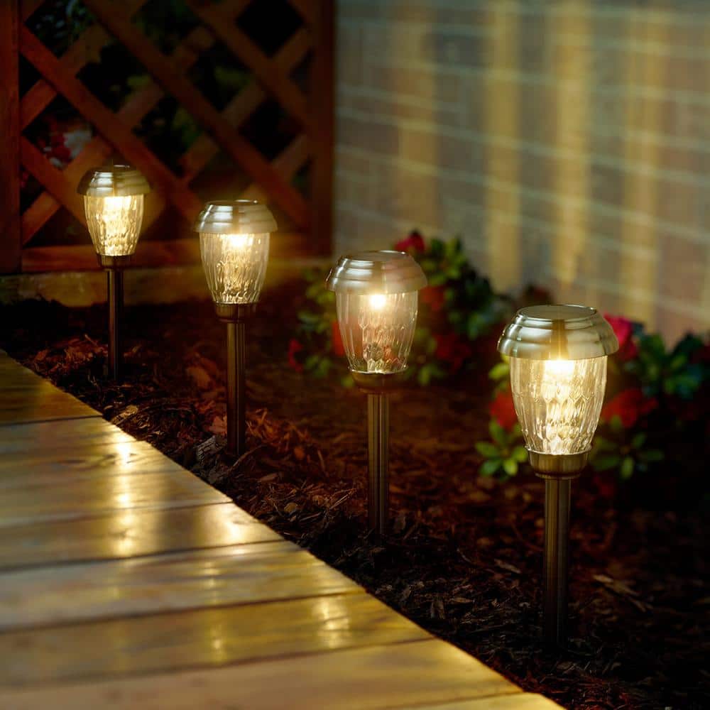 Charleston 6-Pack Pewter Finish Solar Pathway Lights with Glass Shades