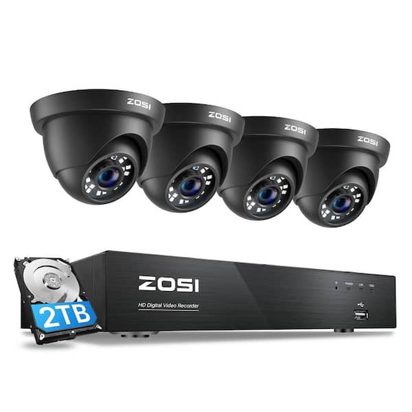 ZOSI 4K 4-Channel Wired DVR Security Camera System 2TB HDD with 4 x 8MP Outdoor Dome Cameras, Motion Detection, Remote View