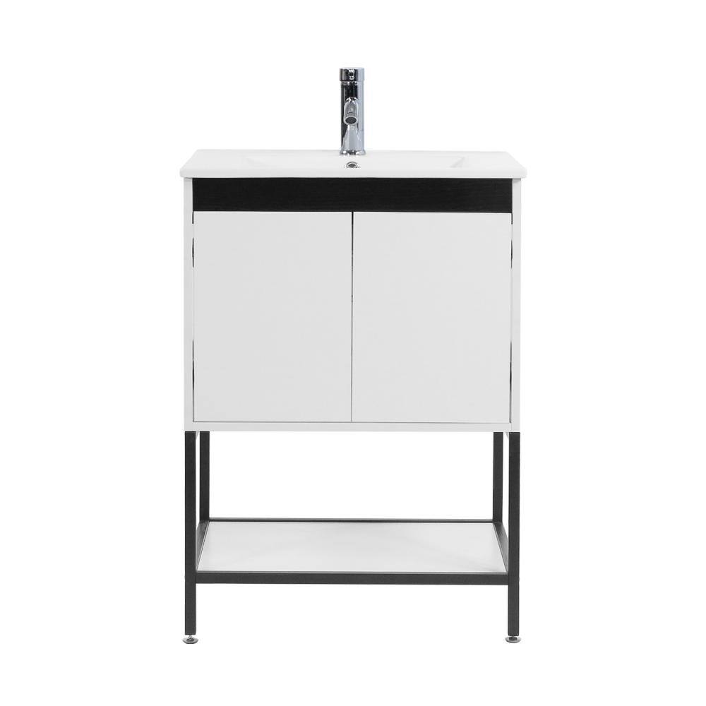 24 in. Single Ceramic Undermount White Sink Freestanding Bath Vanity in White with Iron Frame price history on PriceWatchPro