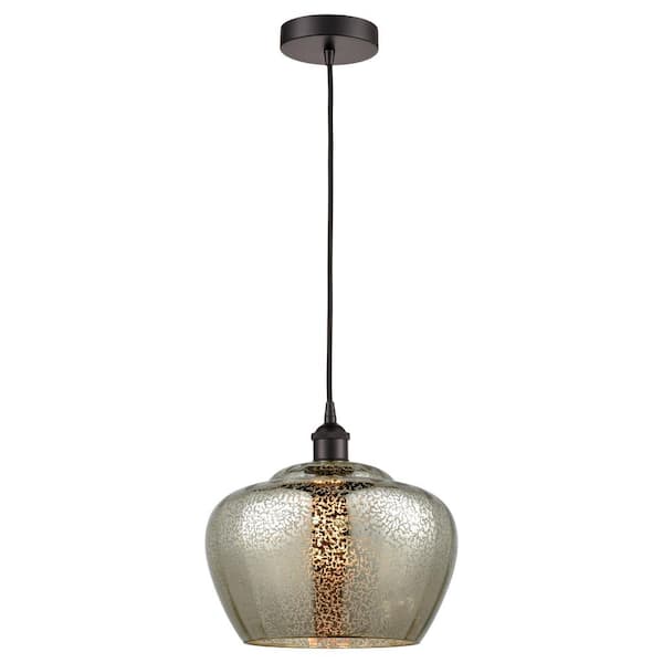 Fenton 60-Watt 1-Light Oil Rubbed Bronze Standard Mini Pendant Light with Painted Glass Shade, No Bulbs Included