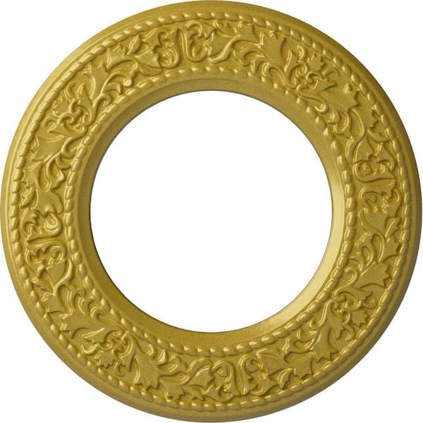 Ekena Millwork 3/4 in. x 13-3/8 in. x 13-3/8 in. Polyurethane Jet Blackthorn Ceiling Medallion, Rich Gold