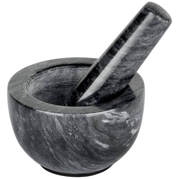 Black Diameter 3.9 in. Marble Mortar and Pestle Set Large Solid Stone Grinder Spice Herb Grinder Pill Crusher