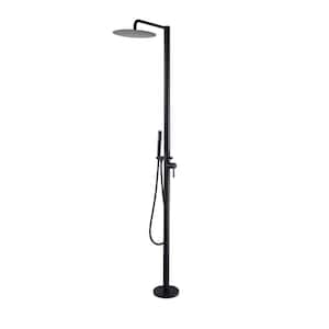Outdoor Exposed Single-handle Freestanding Tub Faucet with Rainfall Shower Head in Matte Black