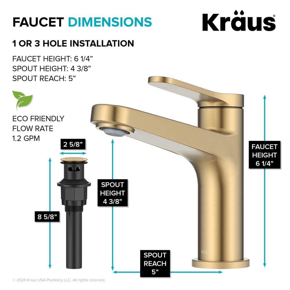 Indy Spot-Free Brushed Brass Single Handle Bathroom Faucet