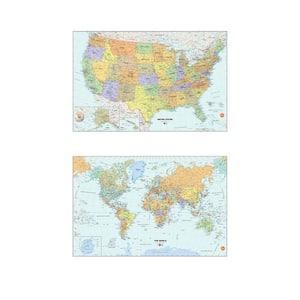 US and World Map Blue Vinyl Wall Decals