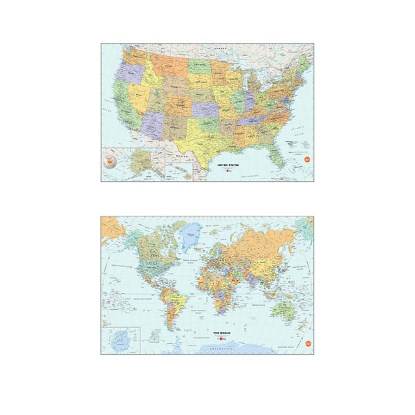 WallPOPs US and World Map Blue Vinyl Wall Decals