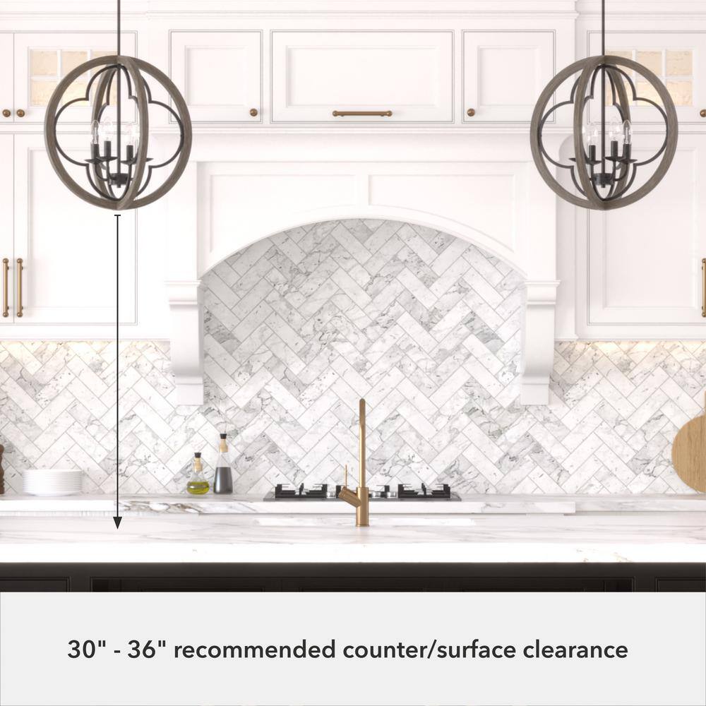 French Oak Transitional Globe Pendant Light with Quatrefoil Design