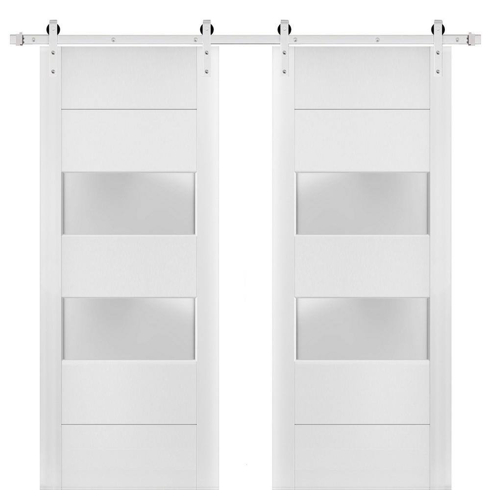 24 in. x 84 in. 2 Panel Frosted Glass White Solid Wood Sliding Barn Door with Hardware Kit price history on PriceWatchPro