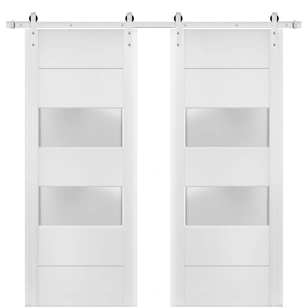 24 in. x 96 in. 2 Panel Frosted Glass White Solid Wood Sliding Barn Door with Hardware Kit price history on PriceWatchPro