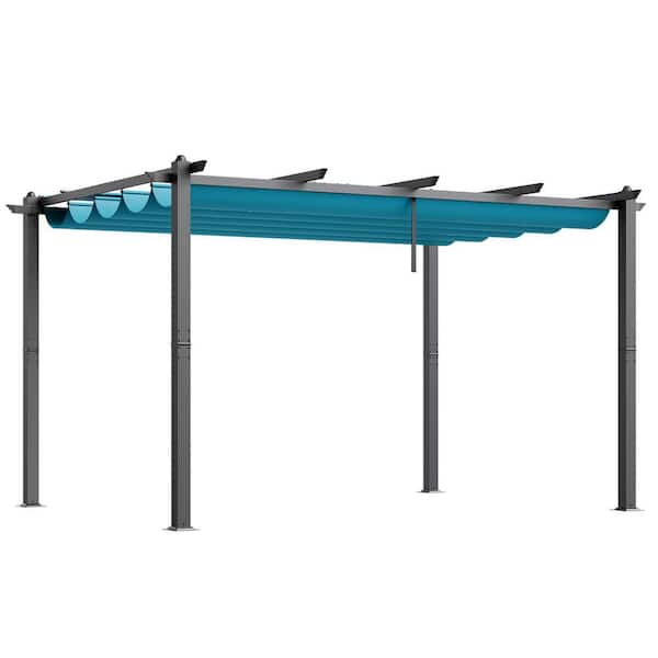 10ft. x13ft. Outdoor Retractable Pergola with Canopy, Aluminum Pergola for Patios, Gardens, Decks, Backyards, Blue Tent