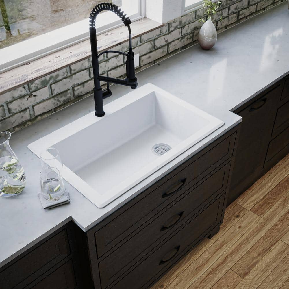 Karran Drop-In Quartz/Granite Composite 33 in. 1-Hole Single Bowl Kitchen Sink in White