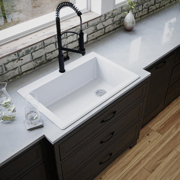 Drop-In Quartz/Granite Composite 33 in. 1-Hole Single Bowl Kitchen Sink in White