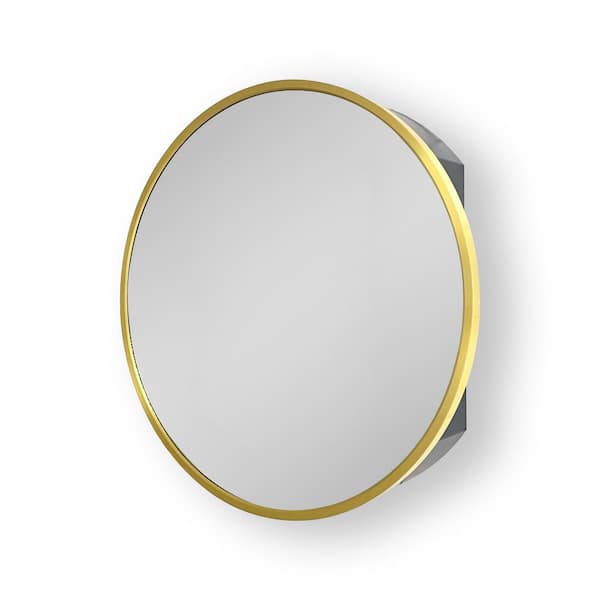 26 in. W x 26 in. H Round Metal Surface Mount Medicine Cabinet with Mirror in Gold