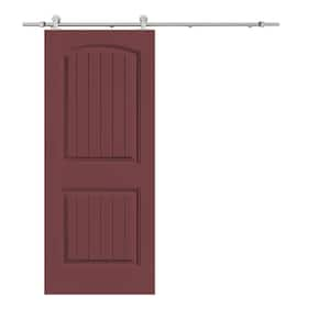 Elegant Series 36 in. x 80 in. Maroon Stained Composite MDF 2 Panel Camber Top Sliding Barn Door with Hardware Kit