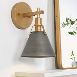 6 in. Transitional Brushed Vintage Gold Bell Vanity Light Industrial 1-Light Gray Decorative Kitchen Metal Wall Sconce