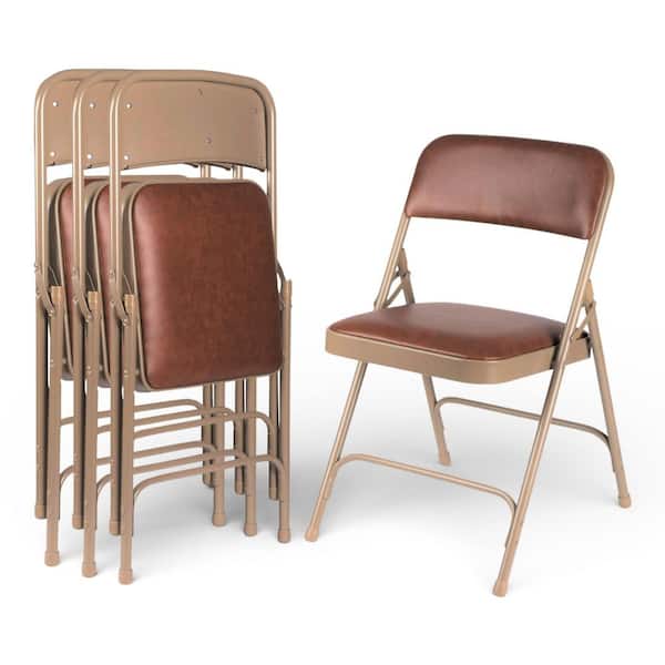 Bernadine Brown Vinyl Folding Chair (4-Pack)