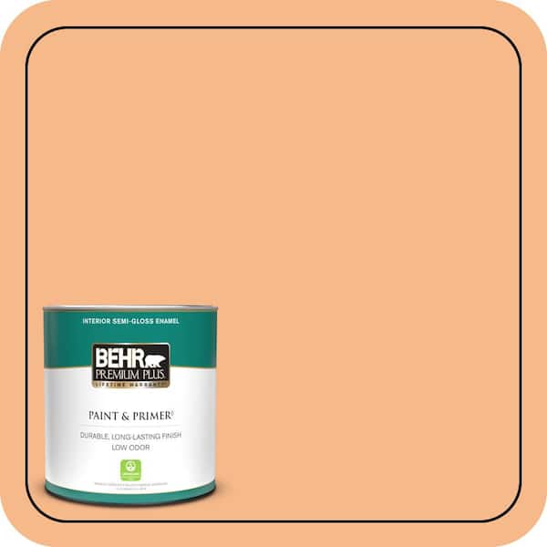 BEHR PREMIUM PLUS 1 qt. #260C-3 Fresh Peaches Semi-Gloss Enamel Low Odor Interior Paint & Primer