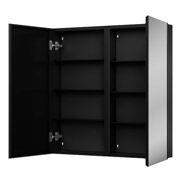 36 in. W x 32 in. H Rectangular Frameless Aluminum Black Recessed or Surface Mount Medicine Cabinet with Mirror