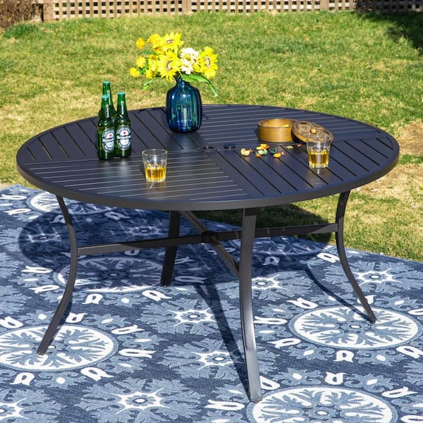 PHI VILLA 54 in. Black Round Metal Outdoor Dining Table THD-MD409B ...