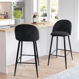 Haseeb 38 in. Black Low Back Metal Frame Bar stool With Fabric Seat ( Set of 2)