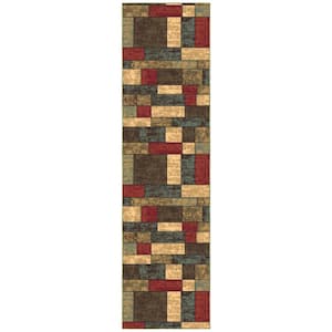 Ottohome Collection Non-Slip Rubberback Boxes Design 3x10 Indoor Runner Rug, 2 ft. 7 in. x 9 ft. 10 in., Multicolor