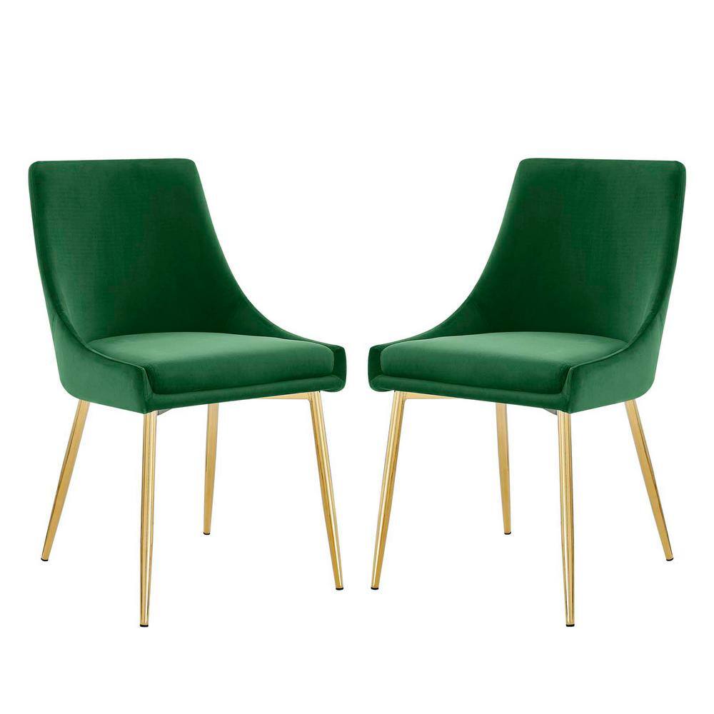 Low Parsons Side Chair in Gold Emerald Velvet with Wood & Metal