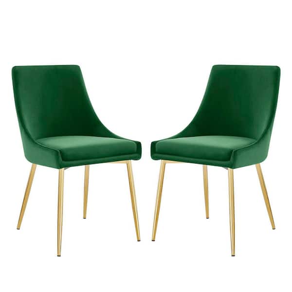 MODWAY Viscount Gold Emerald Performance Velvet Dining Chairs (Set of 2)