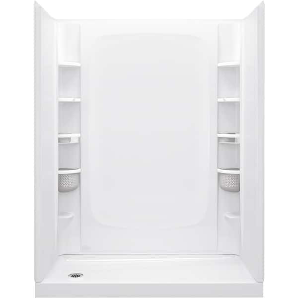 STORE+ 30 in. x 60 in. Single Threshold Left-Hand Shower Base with Shower Walls and 12-Piece Accessory Kit in White