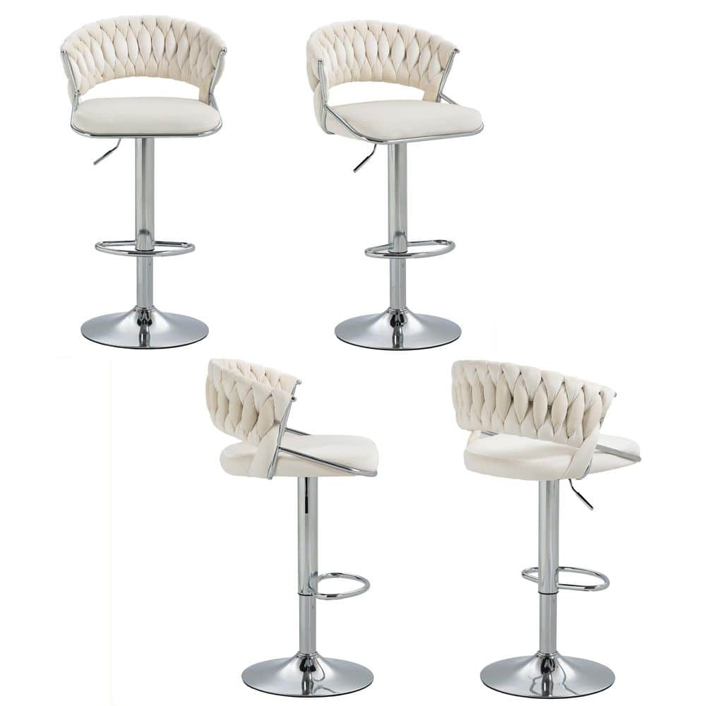 43.15 in. Ivory Low Back Silver Metal Frame Adjustable Swivel Bar Stool with Velvet Seat (Set of 4) price history on PriceWatchPro