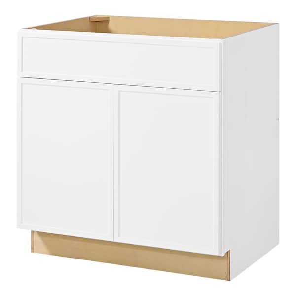 Hampton Bay Leyton 33 in. W x 24 in. D x 34.5 in. H Ready to Assemble Plywood Slim Shaker Sink Base Kitchen Cabinet in Alpine White